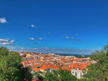 High angle view of townscape against sky