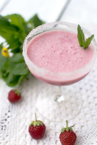 Close-up of strawberry smoothie