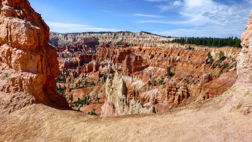 Rock formations on landscape against sky