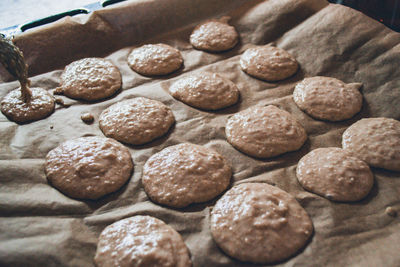 High angle view of cookies on table