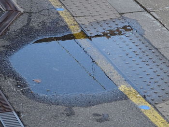 High angle view of wet street during rainy season