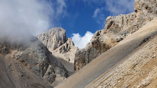 Panoramic view of snowcapped mountains against sky