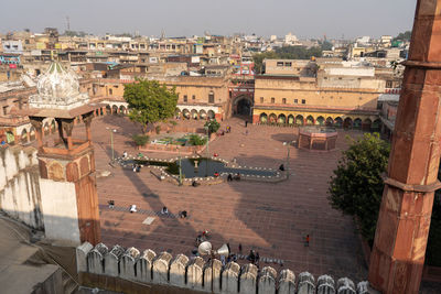 High angle view of buildings in city