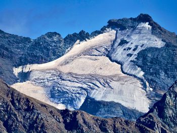 Scenic view of snowcapped mountains against clear sky