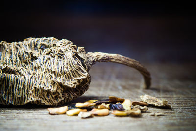 Close-up of dried fruits on table