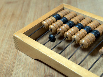 High angle view of chess pieces on table