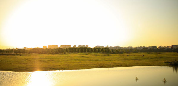 Scenic view of lake against clear sky