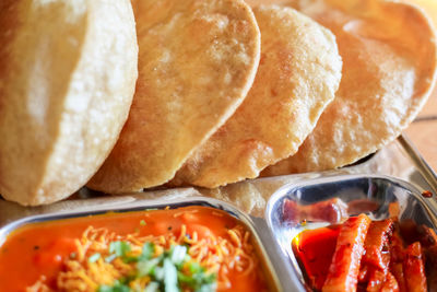 High angle view of meal served on table