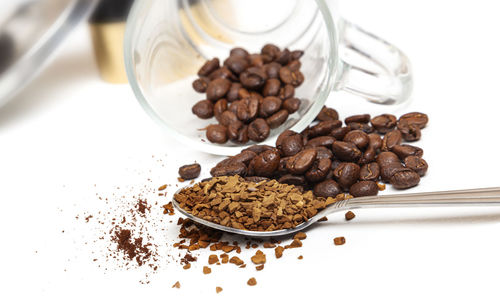 High angle view of coffee beans on table