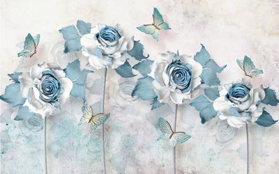 High angle view of white roses on table