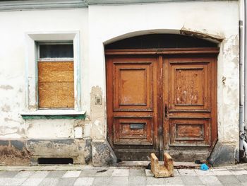 Closed door of old building