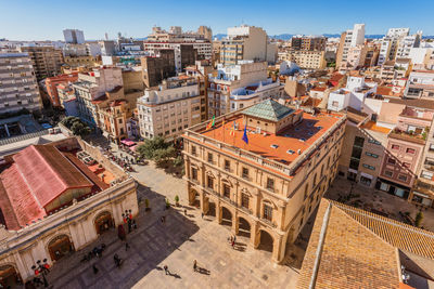 High angle view of buildings in city