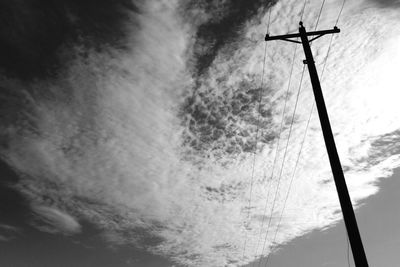 Low angle view of electricity pylon against sky