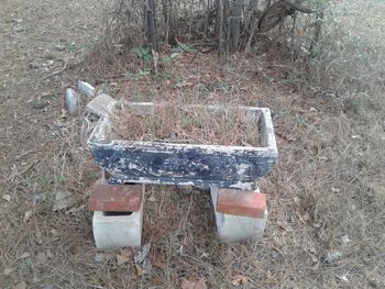 High angle view of metal container