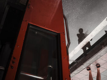 High angle view of building seen through window