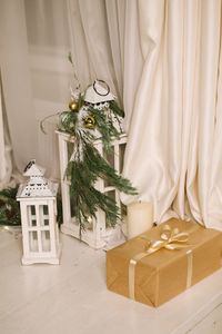 Close-up of christmas decoration on table at home