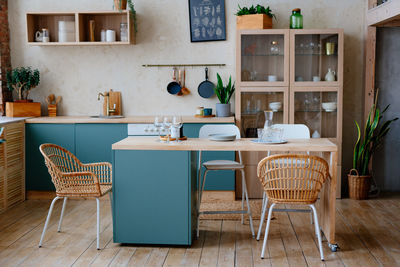 Stylish kitchen interior. house plants in the kitchen