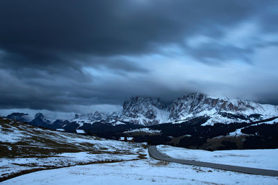 Snow covered mountains against sky