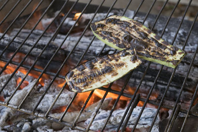 Close-up of vegetable on barbecue grill