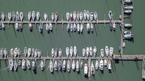 Directly above shot of boats moored on lake