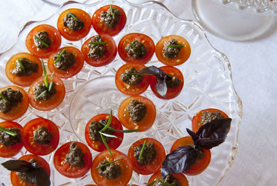 High angle view of food on table