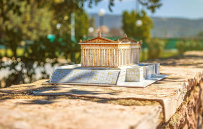 Parthenon model on retaining wall