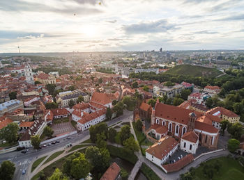 High angle view of townscape against sky