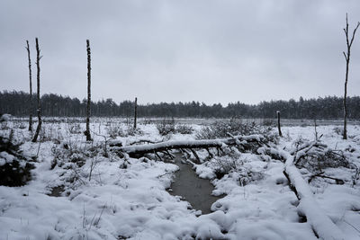 Snow covered field against sky