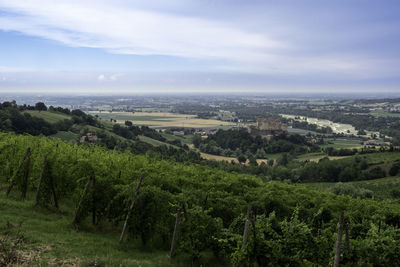 Scenic view of landscape and sea against sky