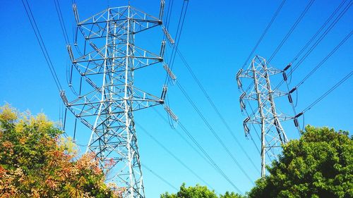 Low angle view of electricity pylon against sky