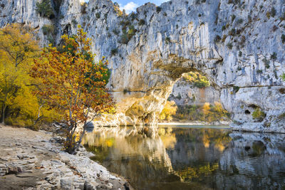 Natural arch over the river at pont d'arc in ardeche in france