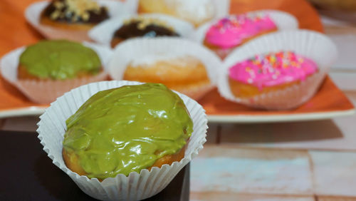Close-up of cupcakes in plate