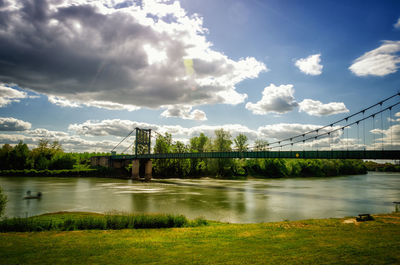 Bridge over lake against sky