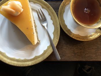 High angle view of breakfast served on table