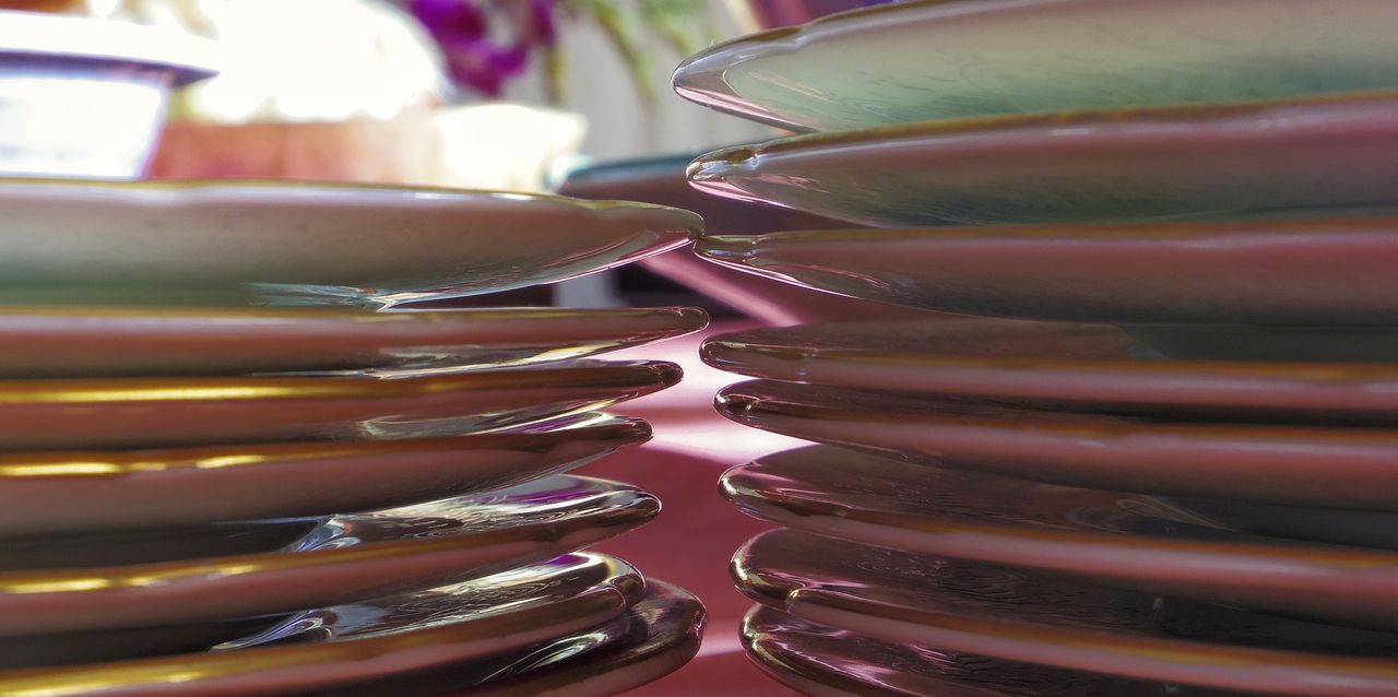 Plates stacked
