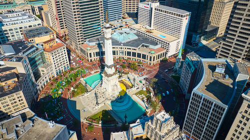 High angle view of buildings in city