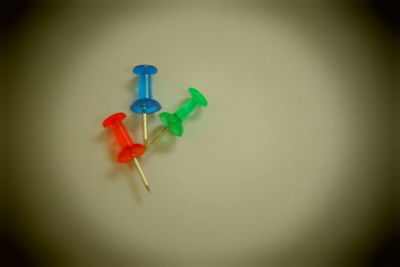 High angle view of multi colored toy on table