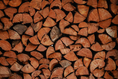 Full frame shot of logs in forest