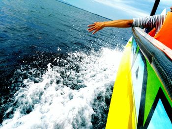 Boat in sea against sky