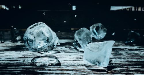 Close-up of water splashing through ice
