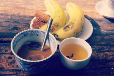 Close-up of tea in bowl on table