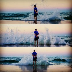 People standing on beach at sunset