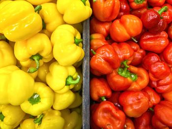 Full frame shot of bell peppers for sale at market stall