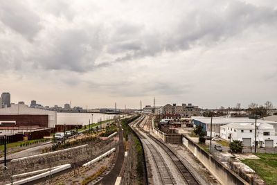 High angle view of railroad tracks against sky