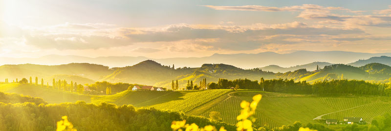 Panoramic view of landscape against sky during sunset