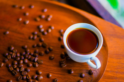 High angle view of coffee on table