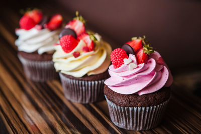 Close-up of cupcakes on table