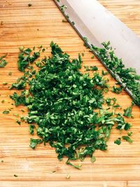 High angle view of chopped vegetables on table