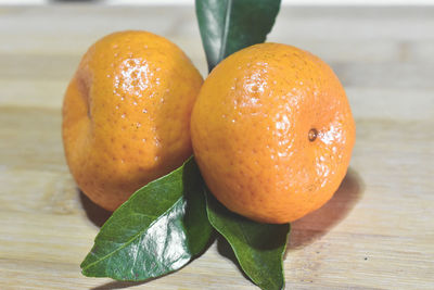 Close-up of oranges on table