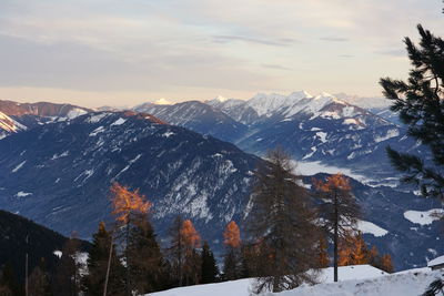 Scenic view of snowcapped mountains against sky